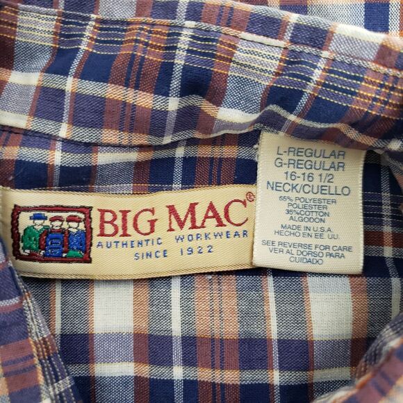 VTG BIG MAC Workwear Mens Shirt Large Reg 16-16.5 Plaid Button Pockets Long Slv - Picture 8 of 9